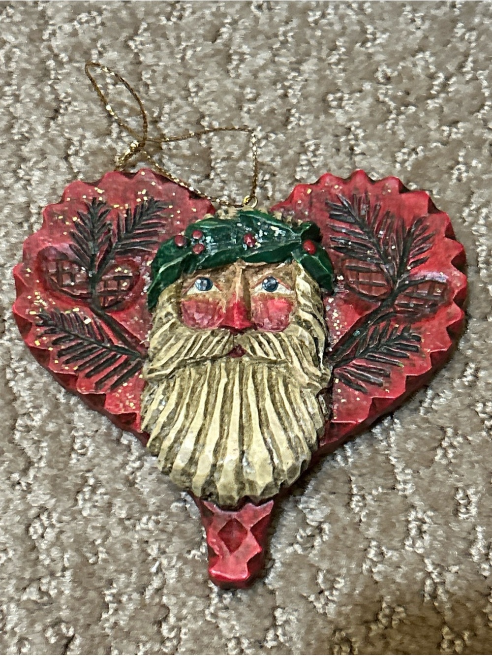 Vintage Pam Schifferl Red Santa Claus Heart Christmas Ornament Folk Art EUC